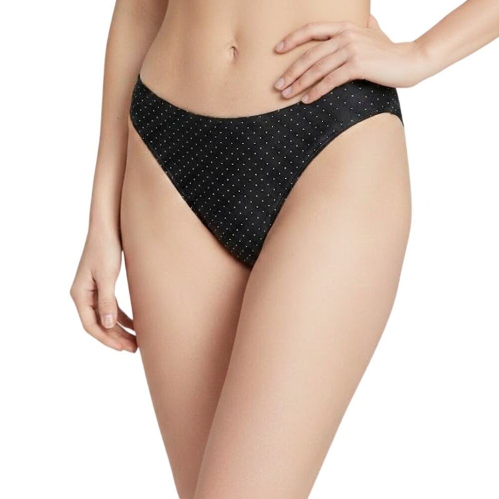 Faithfull the Brand Palmero Polka Dot Bikini Bottom Black Size Large NWT